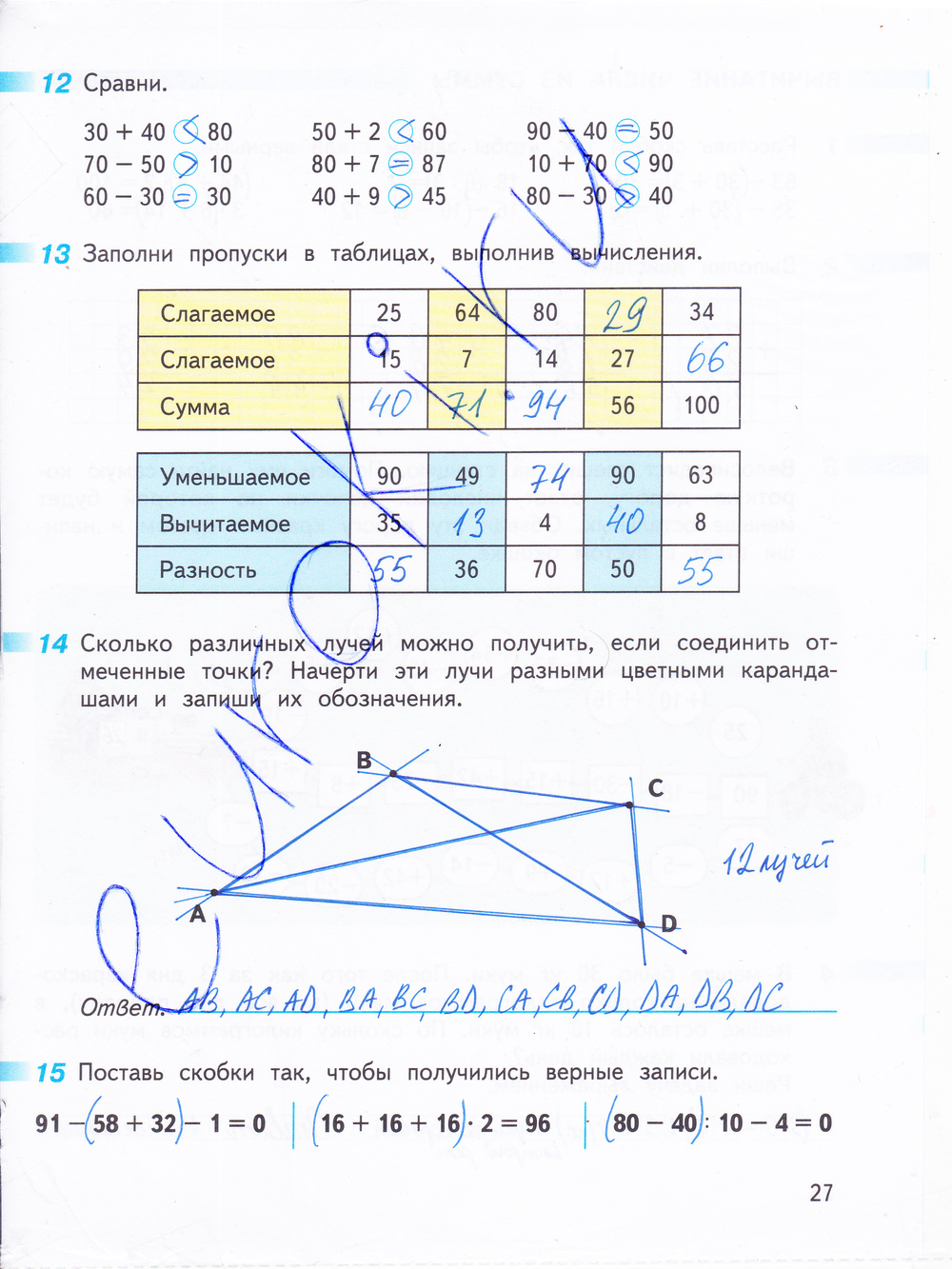 Рабочая тетрадь по математике 3 класс. Часть 1, 2. ФГОС Дорофеев, Миракова Страница 27