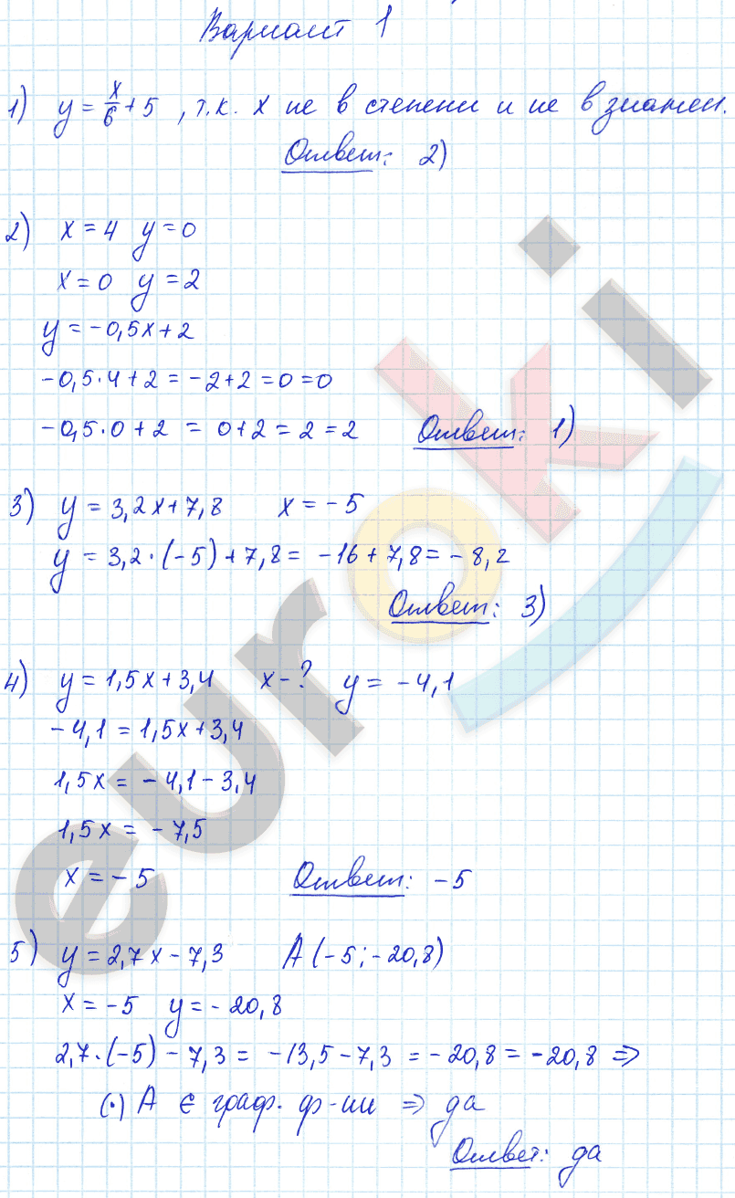Самостоятельные и контрольные работы по алгебре 7 класс. ФГОС Глазков, Гаиашвили Вариант 1