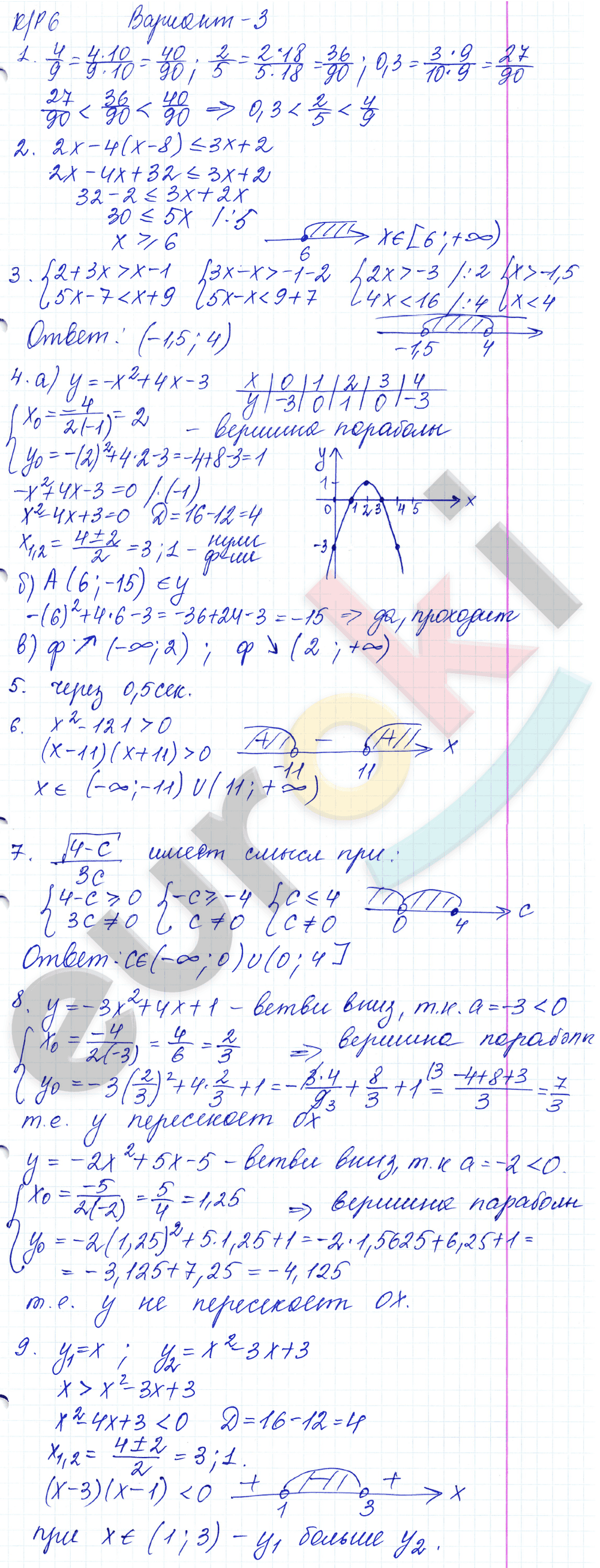 Контрольные работы по алгебре 9 класс Кузнецова, Минаева Вариант 3