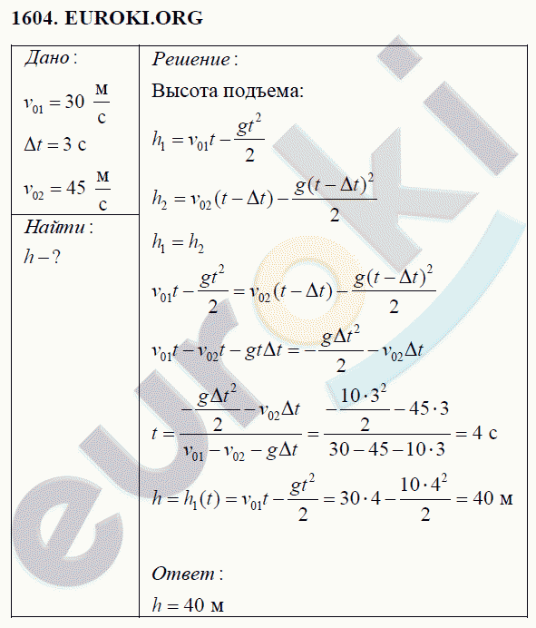 Физика 9 класс Перышкин (сборник задач) Задание 1604