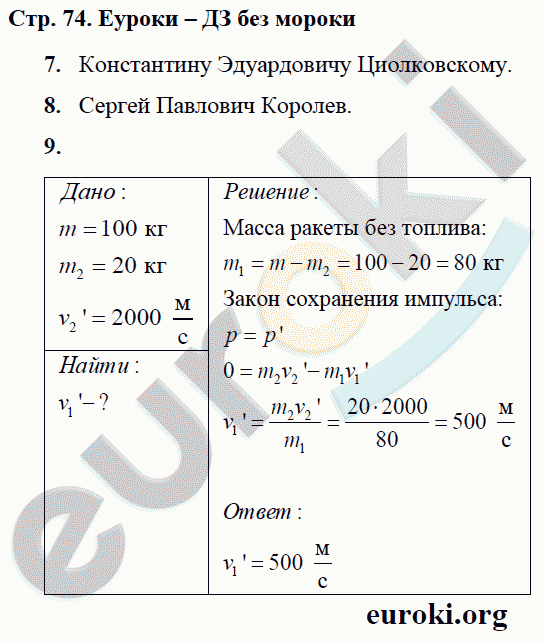 Рабочая тетрадь по физике 9 класс Касьянов, Дмитриева Страница 74