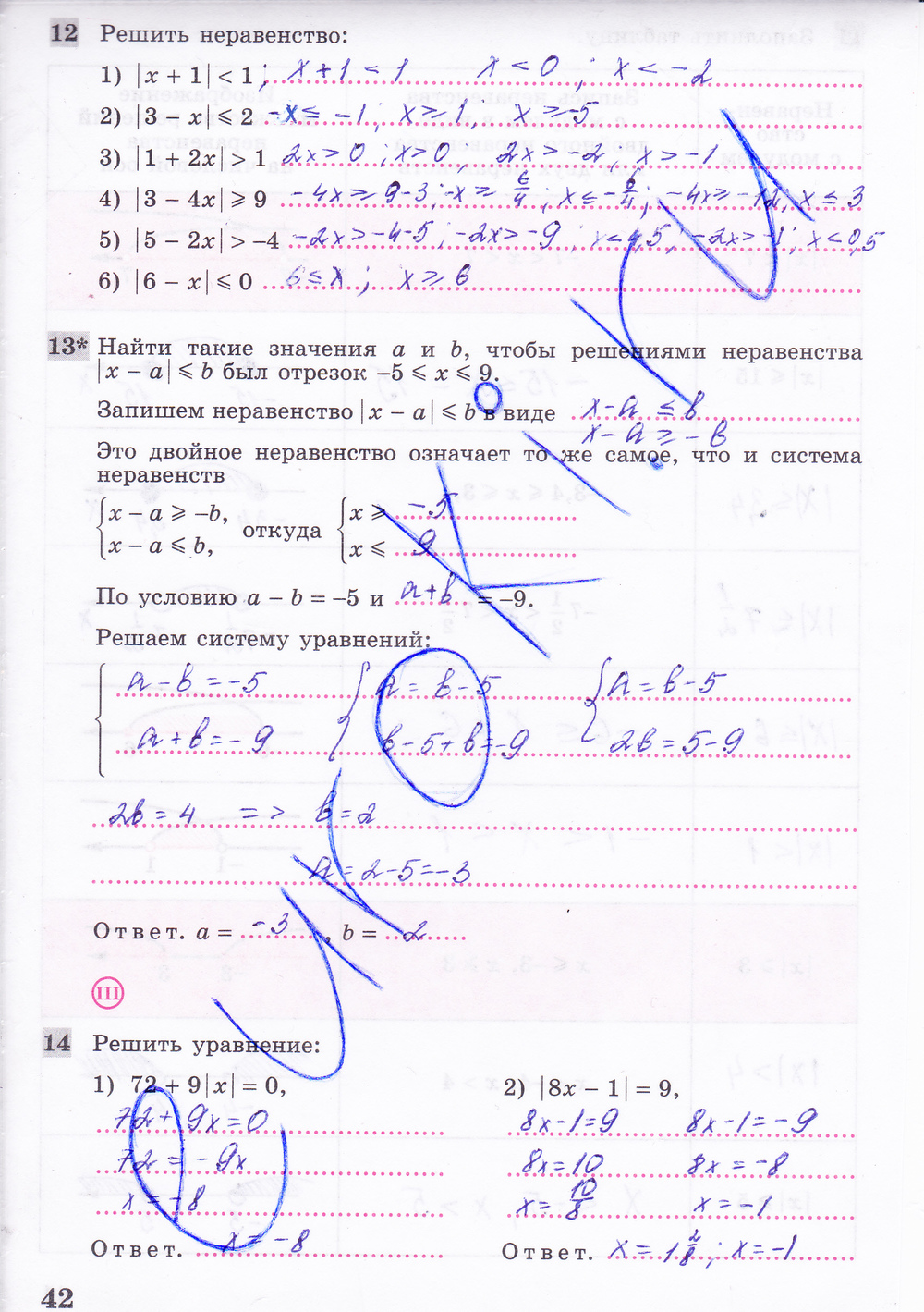 Рабочая тетрадь по алгебре 8 класс. Часть 1, 2. ФГОС Колягин, Ткачева Страница 42