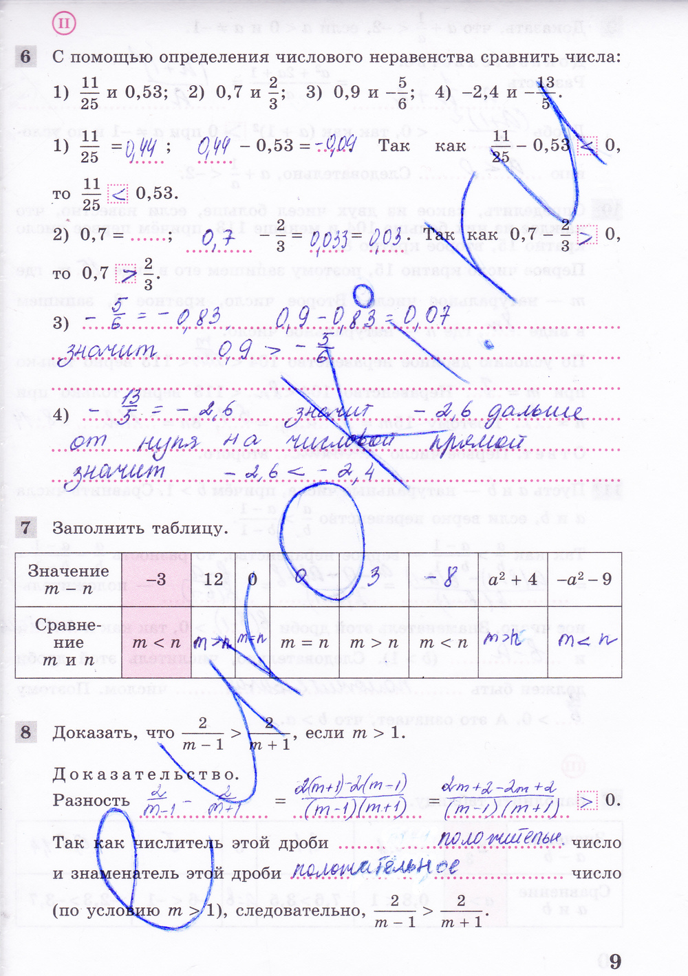 Рабочая тетрадь по алгебре 8 класс. Часть 1, 2. ФГОС Колягин, Ткачева Страница 9