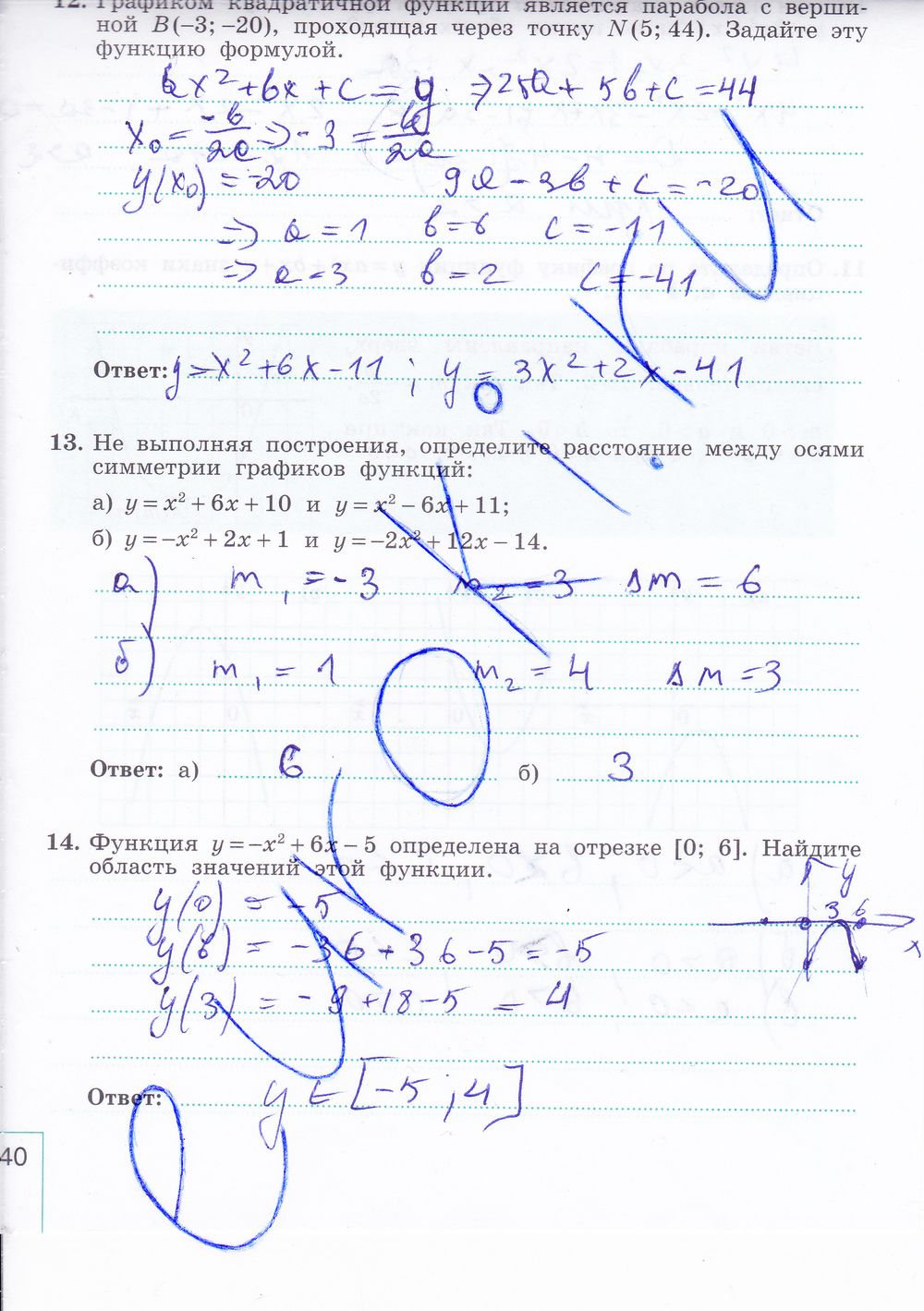 Рабочая тетрадь по алгебре 9 класс. Часть 1, 2. ФГОС Миндюк, Шлыкова Страница 40