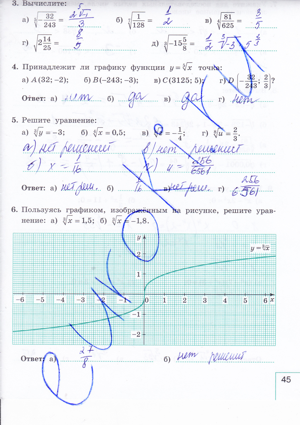 Рабочая тетрадь по алгебре 9 класс. Часть 1, 2. ФГОС Миндюк, Шлыкова Страница 45