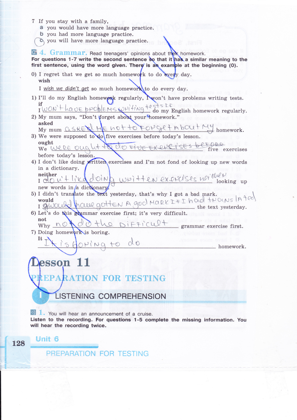 Рабочая тетрадь по английскому языку 9 класс (зеленая и синяя обложки) Кузовлев, Лапа, Перегудова Страница 128