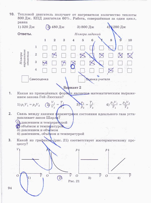 Рабочая тетрадь по физике 10 класс Пурышева, Важеевская Страница 94