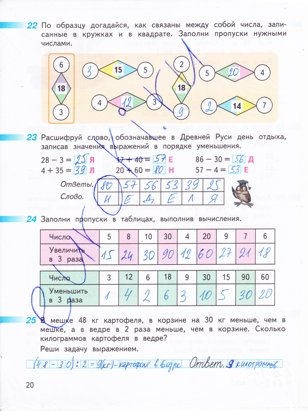 Рабочая тетрадь по математике 3 класс. Часть 1, 2. ФГОС Дорофеев, Миракова Страница 20