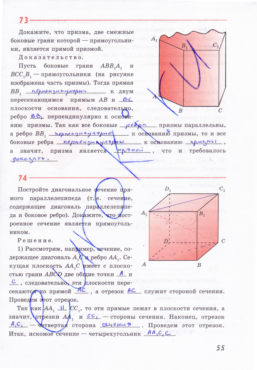 Рабочая тетрадь по геометрии 10 класс Глазков, Бутузов Страница 55