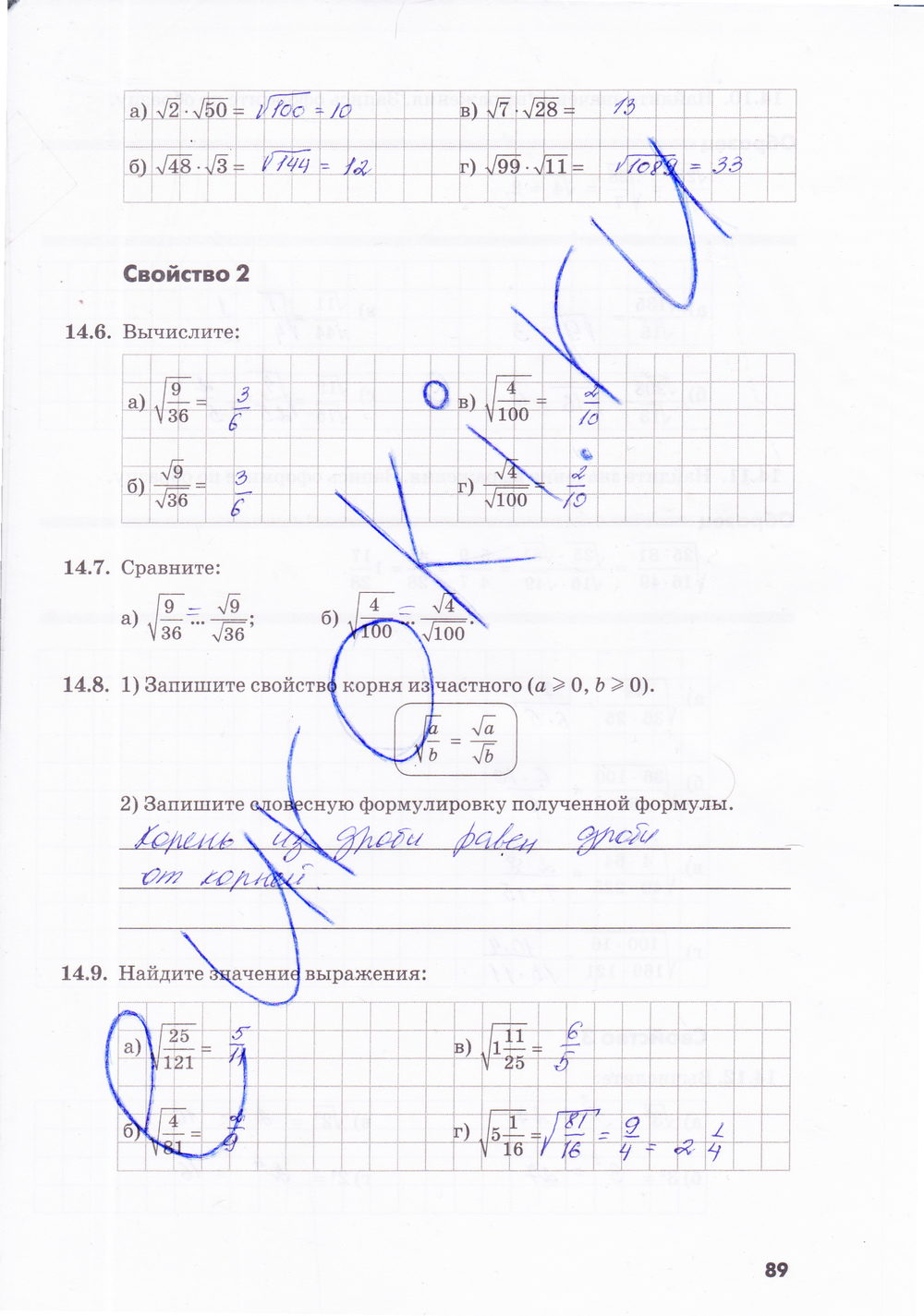 Рабочая тетрадь по алгебре 8 класс. Часть 1, 2. ФГОС Зубарева, Мильштейн Страница 89