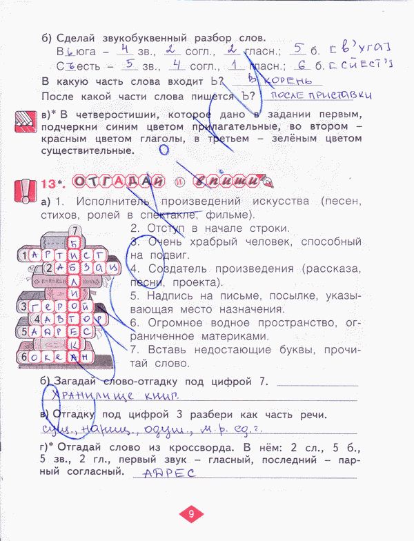 Рабочая тетрадь по русскому языку 3 класс. Часть 1, 2, 3, 4. ФГОС Нечаева, Воскресенская Страница 9