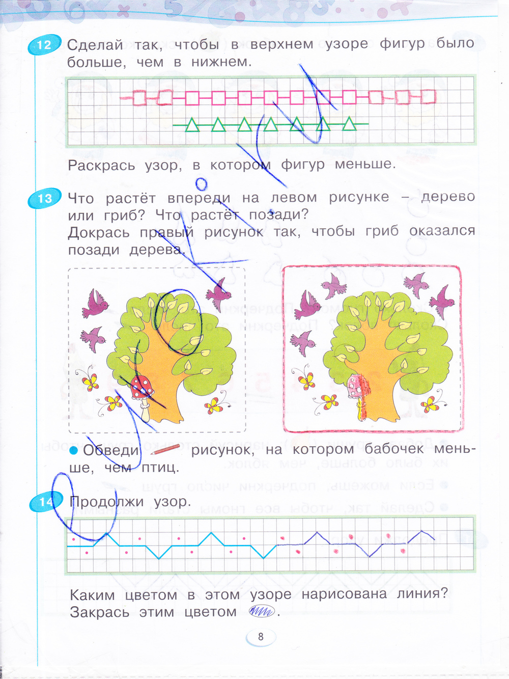 Рабочая тетрадь по математике 1 класс. Часть 1, 2, 3, 4. ФГОС Бененсон, Итина Страница 8