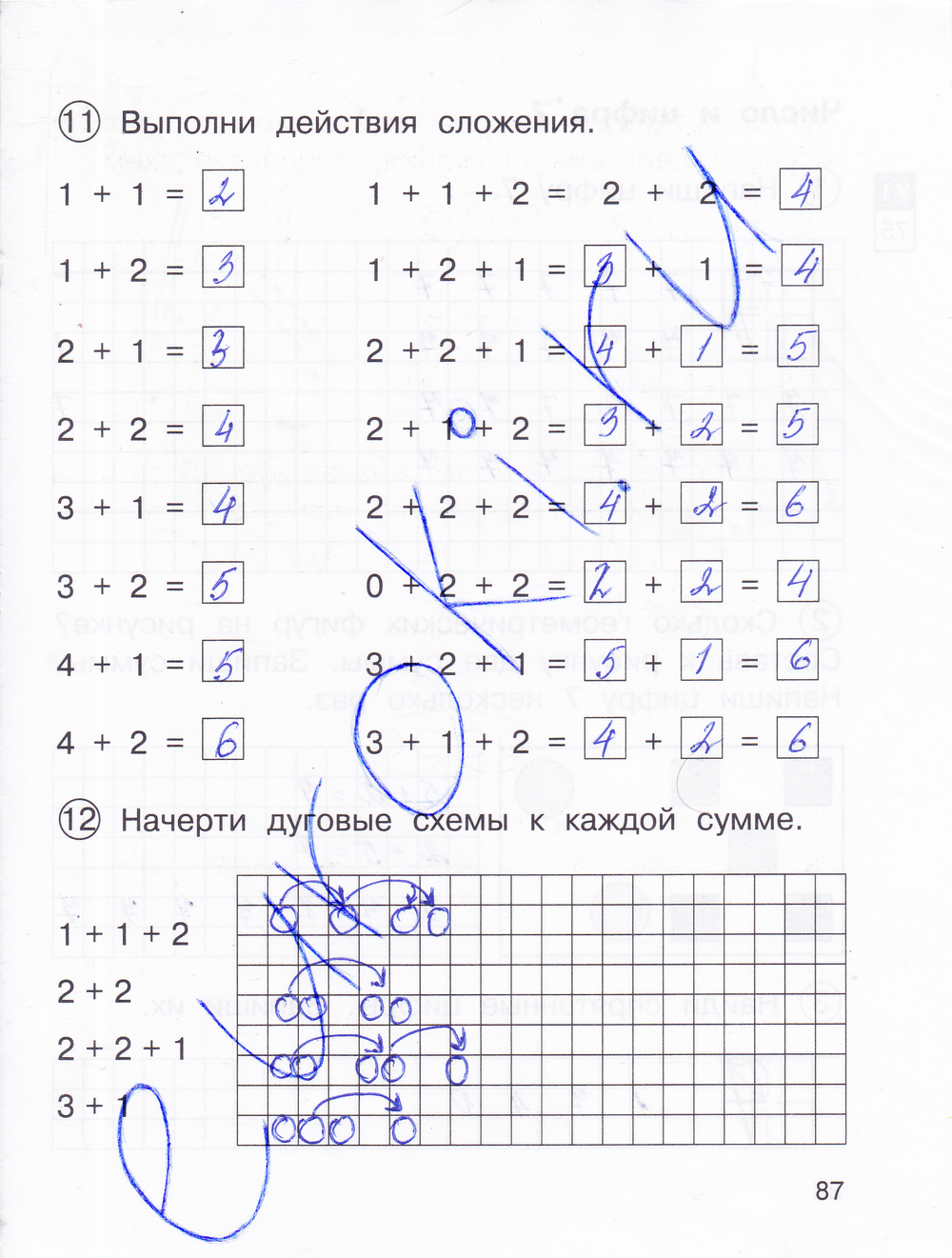 Рабочая тетрадь по математике 1 класс. Часть 1, 2. ФГОС Захарова, Юдина Страница 87