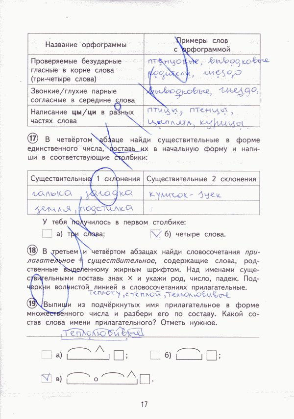 Тетрадь для проверочных работ по русскому языку 3 класс. ФГОС Лаврова Страница 17