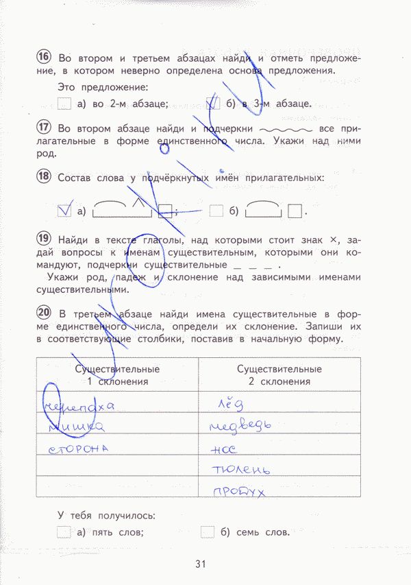 Тетрадь для проверочных работ по русскому языку 3 класс. ФГОС Лаврова Страница 31