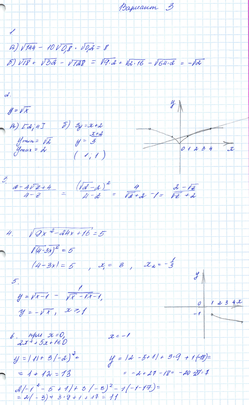 Контрольные работы по алгебре 8 класс Мордкович Вариант 3