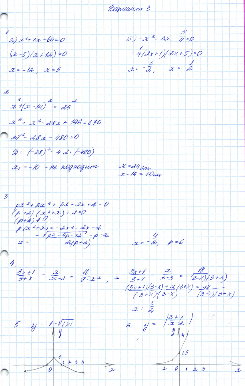 Контрольные работы по алгебре 8 класс Мордкович Вариант 3
