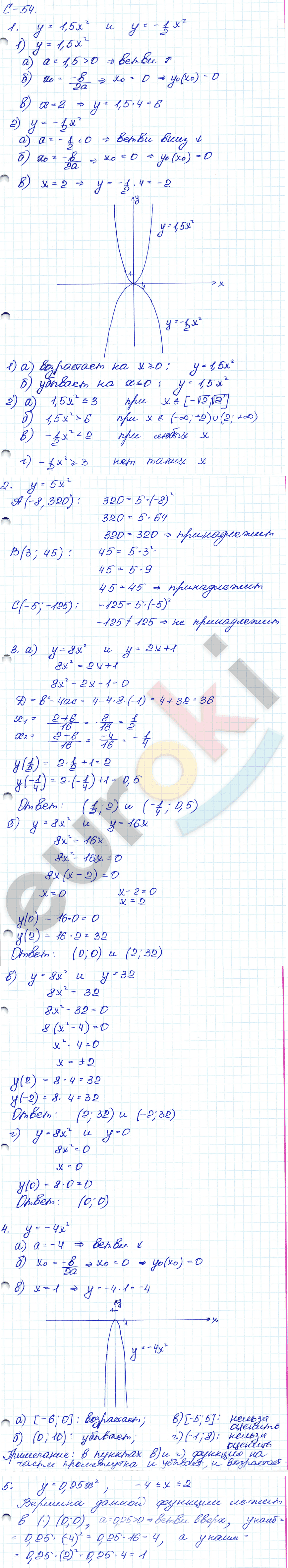 Дидактические материалы по алгебре 8 класс Жохов, Макарычев, Миндюк Вариант y=ax2