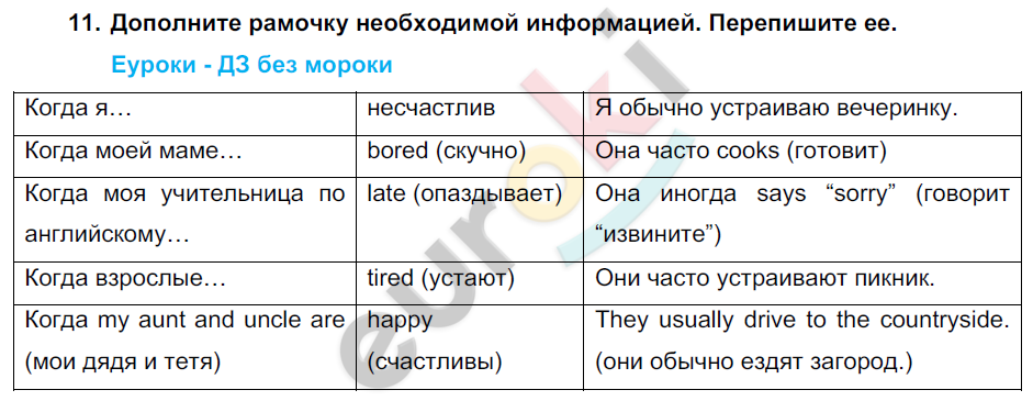 Английский язык 7 класс. Enjoy English 7. Учебник - Student's Book. ФГОС Биболетова Задание 11