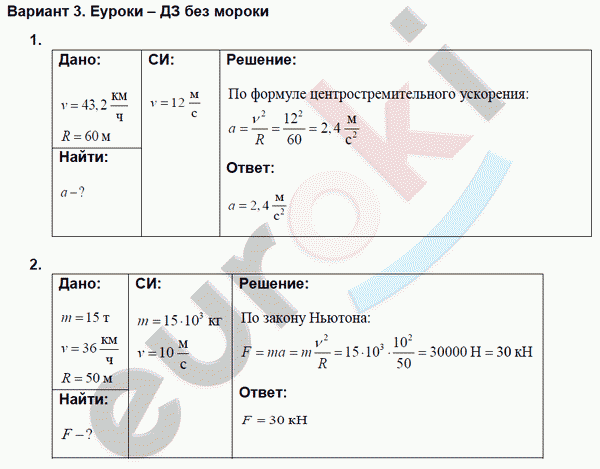 Дидактические материалы по физике 9 класс. ФГОС Марон Вариант 3