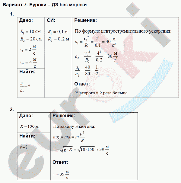 Дидактические материалы по физике 9 класс. ФГОС Марон Вариант 7
