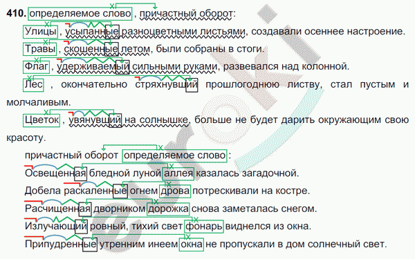 Свет предложение. Гдз по русскому 6 класс Разумовская 410. Предложение с причастным оборотом усыпанный. Предложение с причастным оборотом удерживаемый сильными руками. По русскому языку 6 класс упражнение 410 гдз.