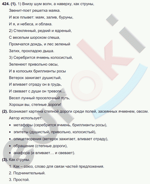 Русский язык 7 класс. ФГОС Разумовская Задание 424
