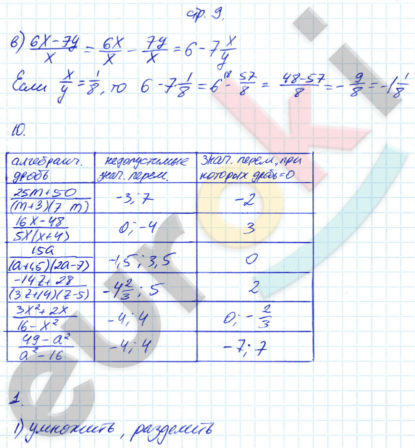 Рабочая тетрадь по алгебре 8 класс. Часть 1, 2. ФГОС Ключникова, Комиссарова. К учебнику Мордкович Страница 9