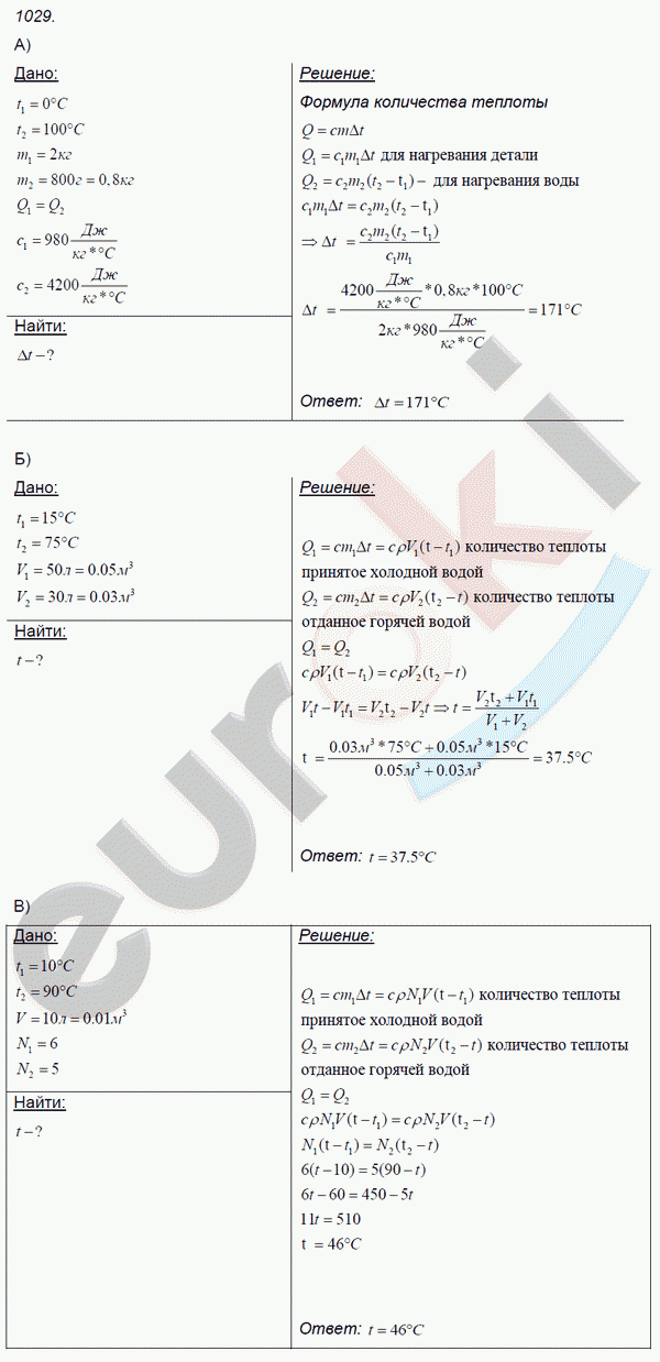 Физика 7 класс. Сборник задач Лукашик, Иванова Задание 1029