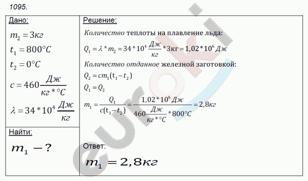 Физика 7 класс. Сборник задач Лукашик, Иванова Задание 1095