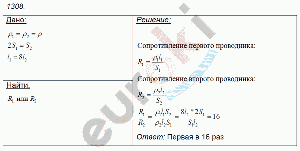 Физика 7 класс. Сборник задач Лукашик, Иванова Задание 1308