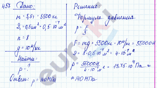 Физика 7 класс. Сборник задач Лукашик, Иванова Задание 457