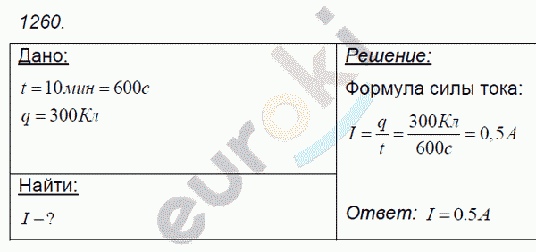 Физика 8 класс. Сборник задач Лукашик, Иванова Задание 1260