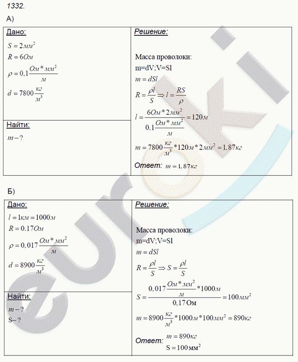 Физика 8 класс. Сборник задач Лукашик, Иванова Задание 1332