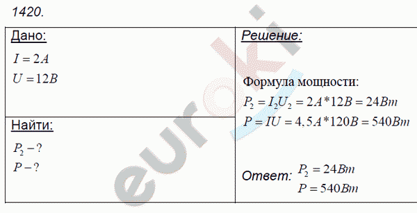 Физика 8 класс. Сборник задач Лукашик, Иванова Задание 1420