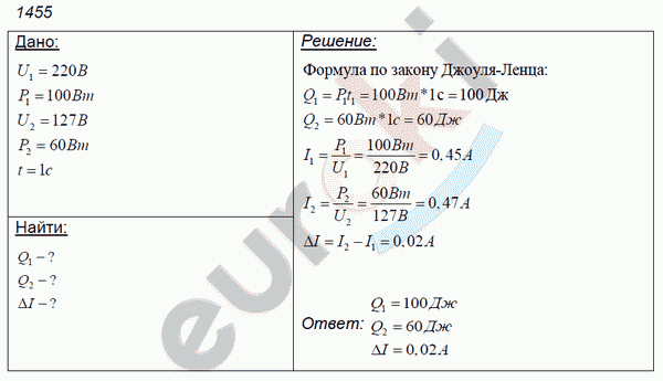 Физика 8 класс. Сборник задач Лукашик, Иванова Задание 1455