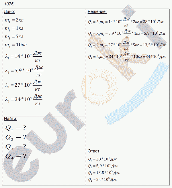 Физика 9 класс. Сборник задач Лукашик, Иванова Задание 1075