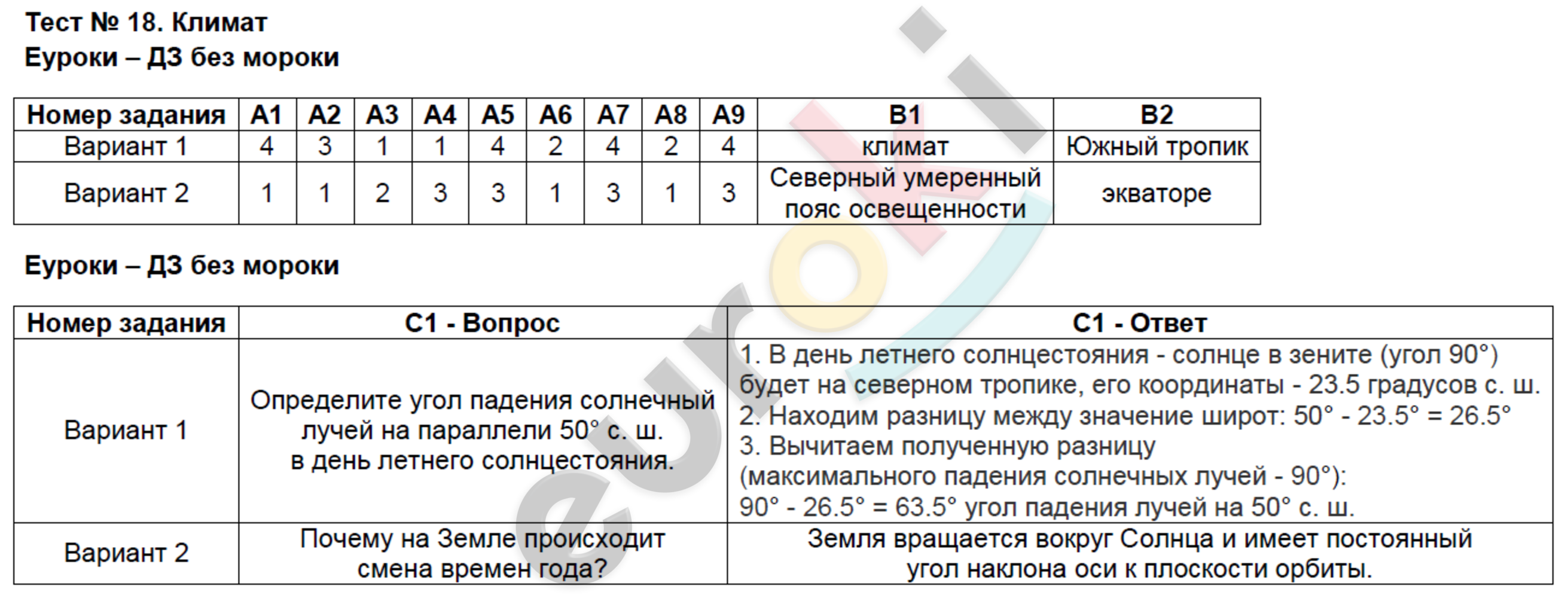 Контрольно-измерительные материалы (КИМ) по географии 6 класс. ФГОС Жижина Задание klimat