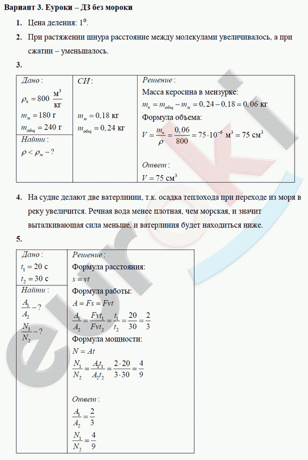 Самостоятельные и контрольные работы по физике 7 класс. ФГОС Марон Вариант 3