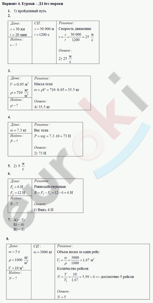 Контрольные и самостоятельные работы по физике 7 класс. ФГОС Громцева Вариант 4