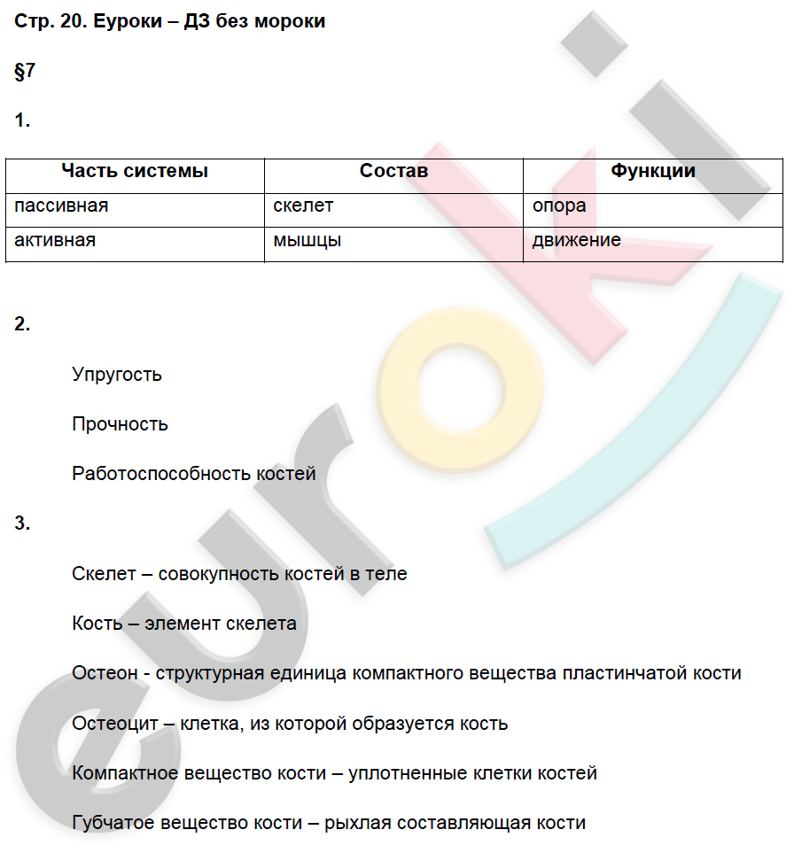 Рабочая тетрадь по биологии 8 класс. ФГОС Пасечник, Швецов Страница 20