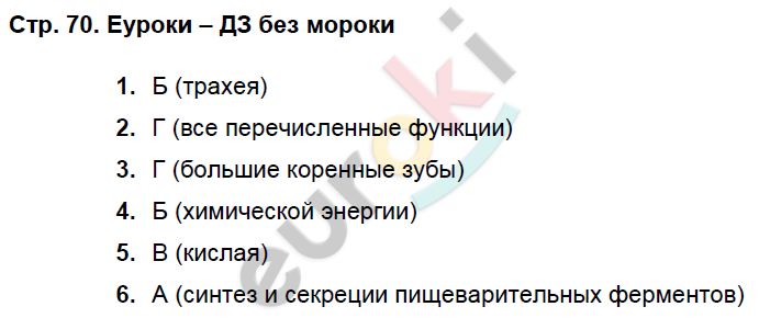 Рабочая тетрадь по биологии 8 класс. ФГОС Пасечник, Швецов Страница 70