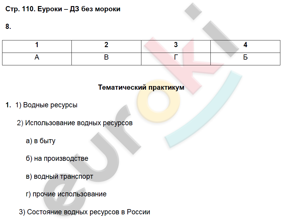 Обобщенные планы работы по географии 8 класс домогацких ответы