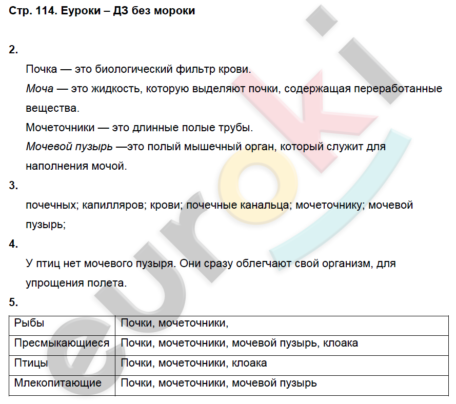 Рабочая тетрадь по биологии 7 класс. ФГОС Латюшин, Ламехова Страница 114