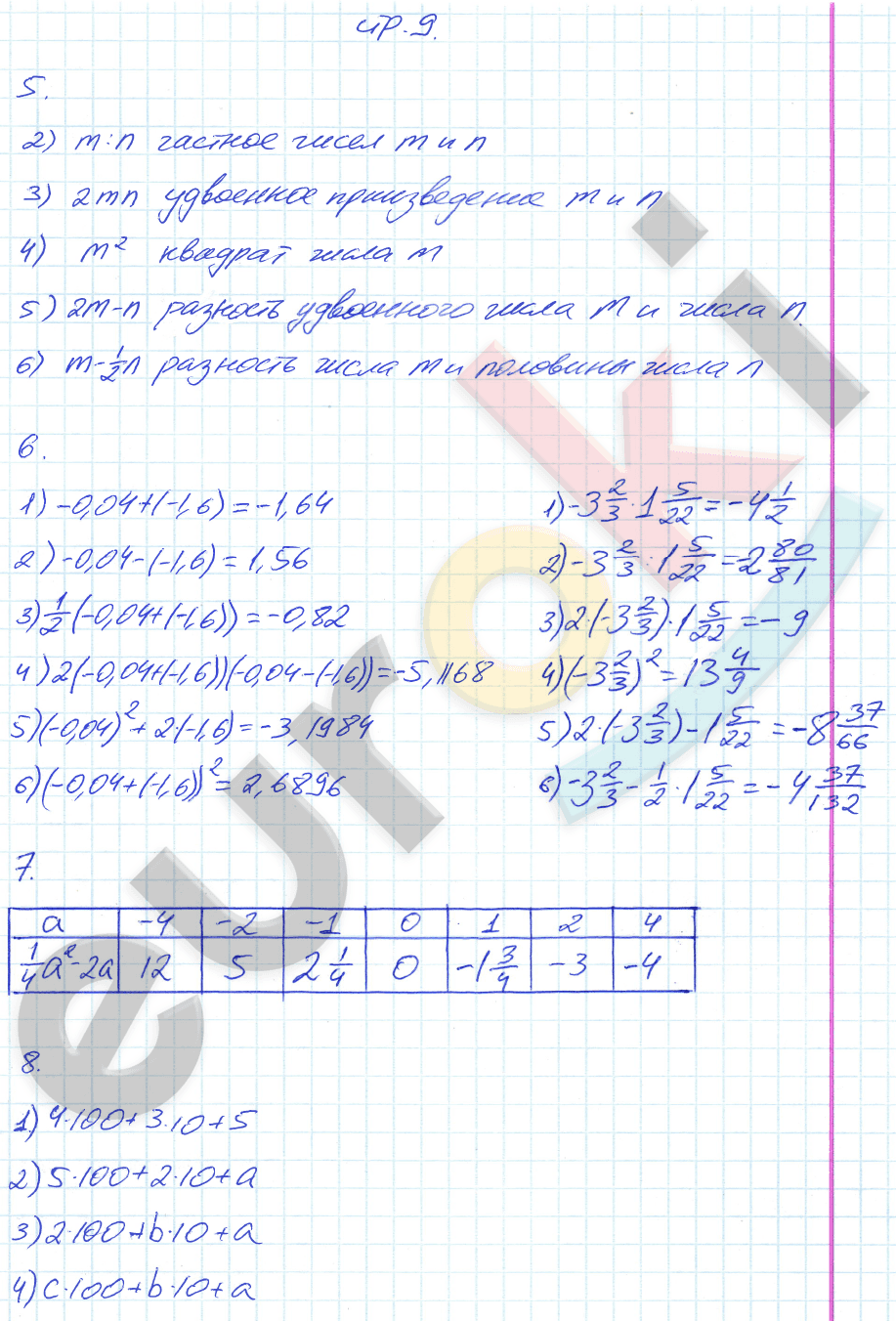 Рабочая тетрадь по алгебре 7 класс. Часть 1, 2. ФГОС Колягин, Ткачева Страница 9