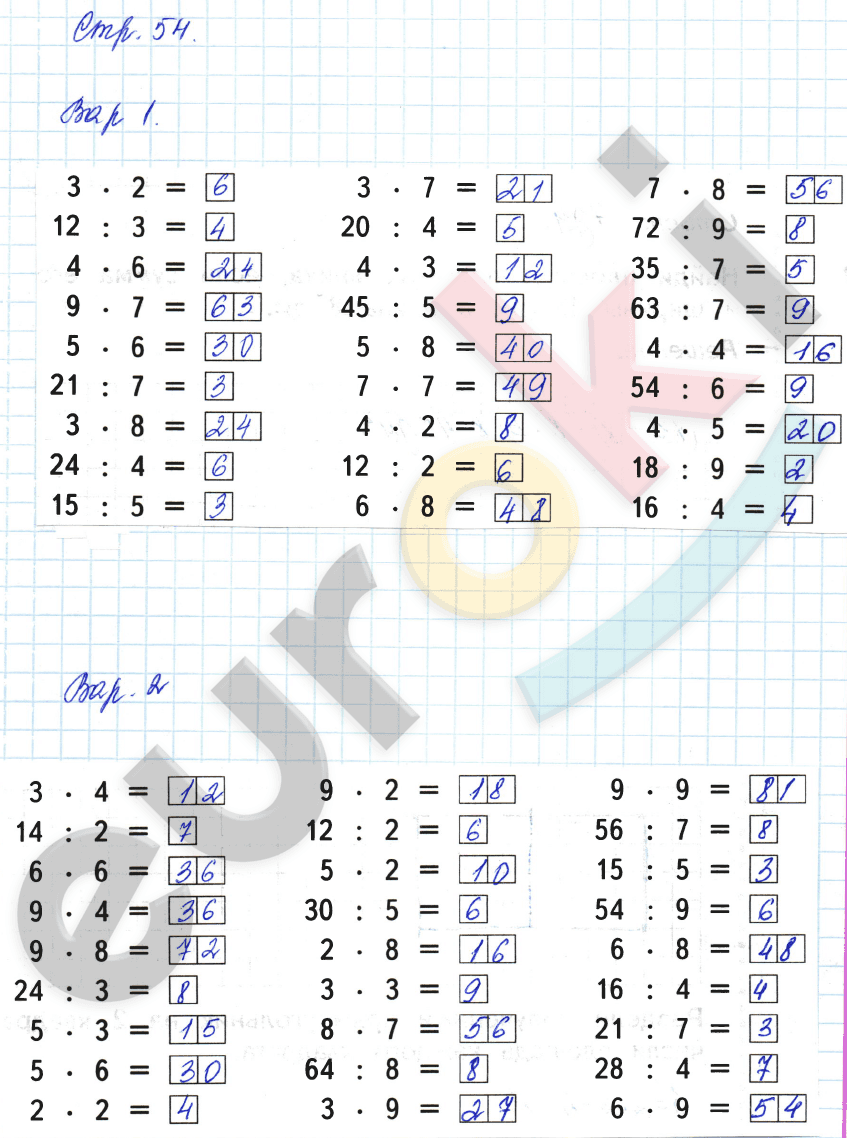 Тетрадь для контрольных работ по математике 2 класс Рудницкая, Юдачева Страница 54