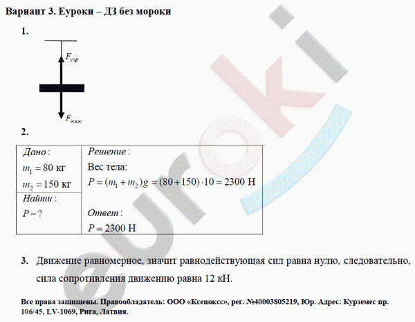 Дидактические материалы по физике 7 класс. ФГОС Марон Вариант 3