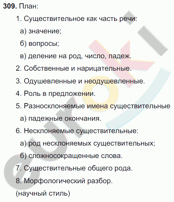 Русский язык 6 класс. Часть 1, 2. ФГОС Баранов, Ладыженская Задание 309