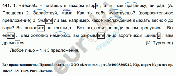 Русский язык 6 класс. Часть 1, 2. ФГОС Баранов, Ладыженская Задание 441