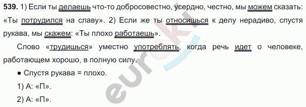 Русский язык 6 класс. Часть 1, 2. ФГОС Баранов, Ладыженская Задание 539